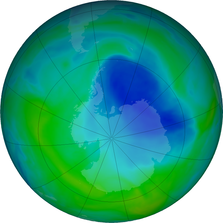 Antarctic ozone map for 16 December 2021